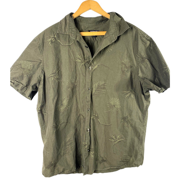 Express Large Shirt Mens Button Down Military Green Palm Leaf Print Tropical - Picture 1 of 7